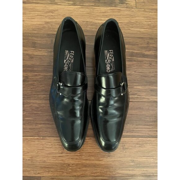 Salvatore Ferragamo Men's Black Leather Horse Bit Buckle Loafers - Size 10.5 - Picture 3 of 14